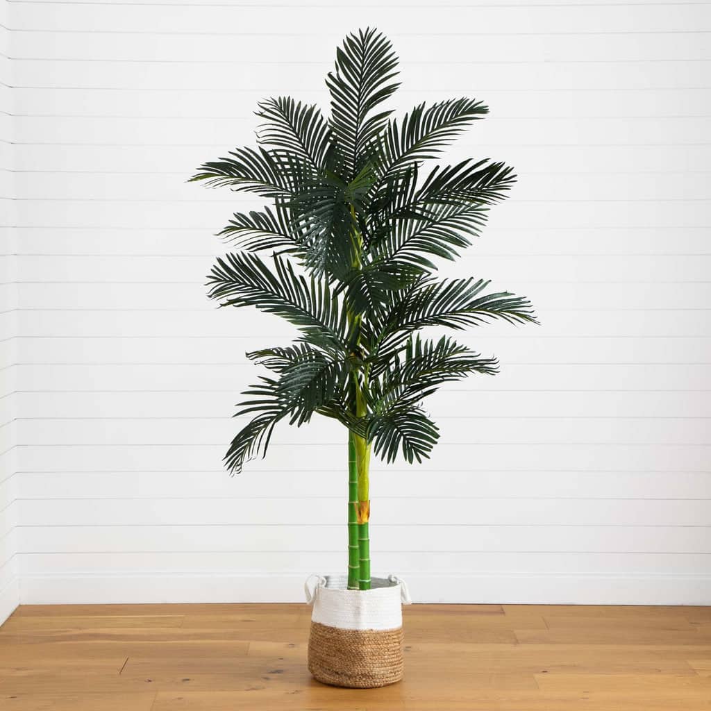 8’ Golden Cane Artificial Palm Tree in Handmade Natural Cotton Planter | Rental 8’ Golden Cane Artificial Palm Tree in Handmade Natural Cotton Planter | Rental