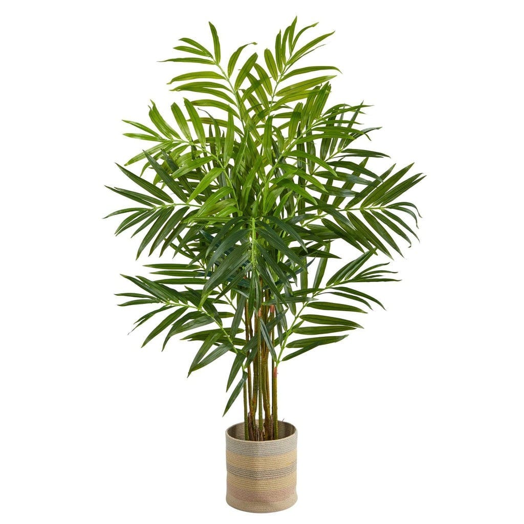 8’ King Palm Artificial Tree in Handmade Natural Cotton Multicolored Woven Planter | Rental