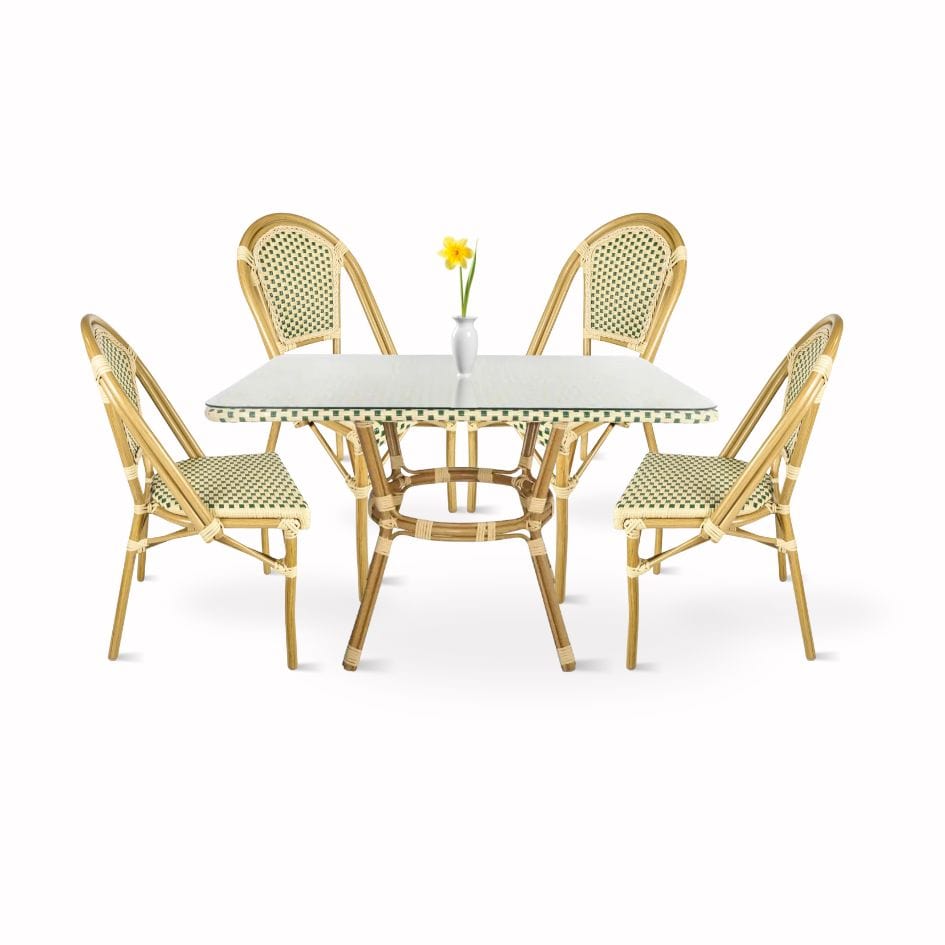 Beige and Green French Bistro Set Includes 48″ x 36″ Table and 4 Chairs | Rental