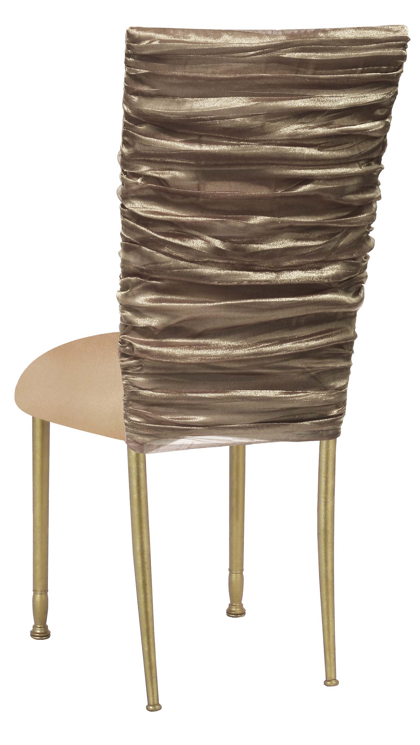 Beige Demure Chair Cover with Beige Stretch Knit Cushion on Gold Legs – Chameleon Chair Collection | Rental