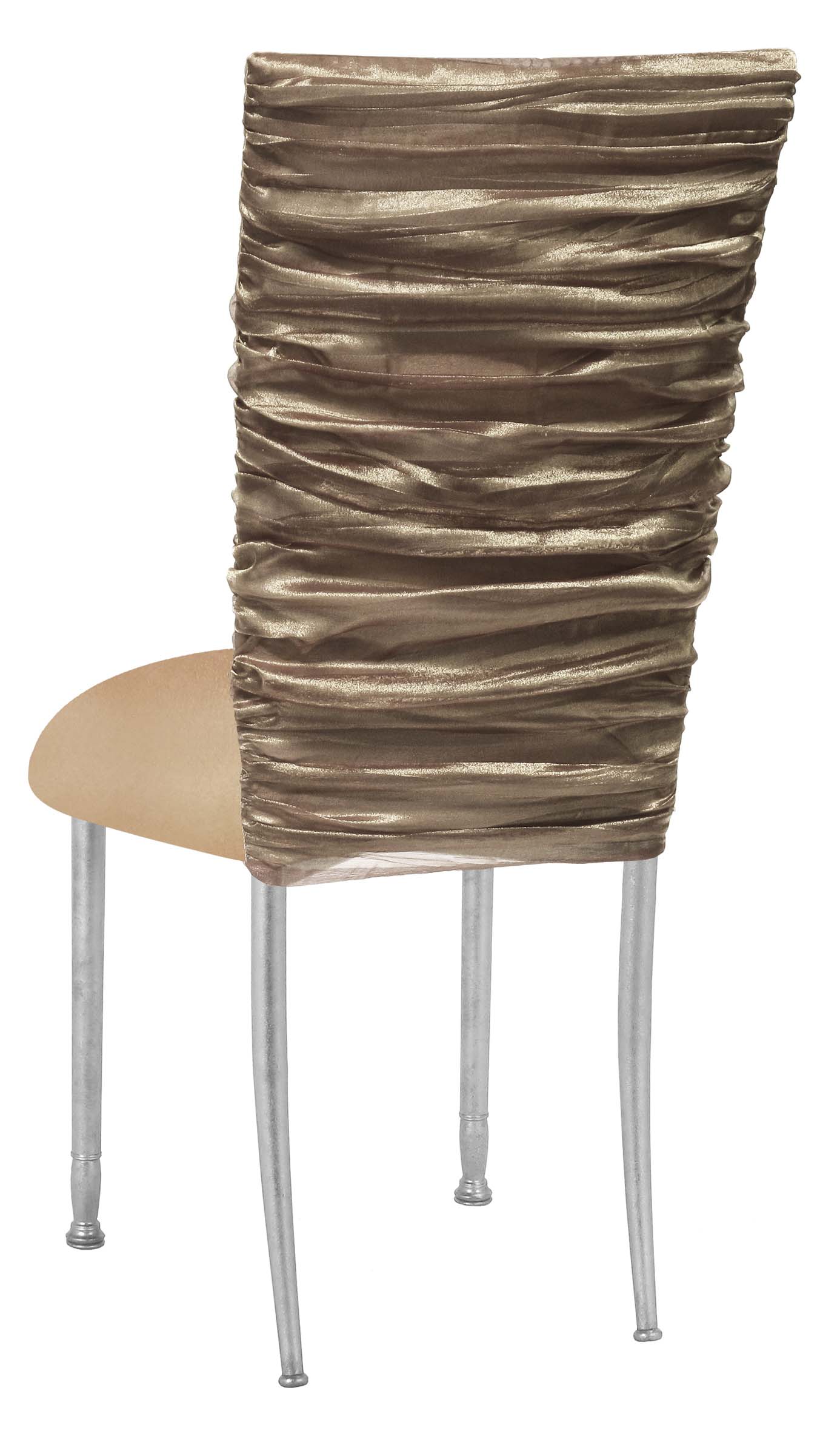 Beige Demure Chair Cover with Beige Stretch Knit Cushion on Silver Legs – Chameleon Chair Collection | Rental