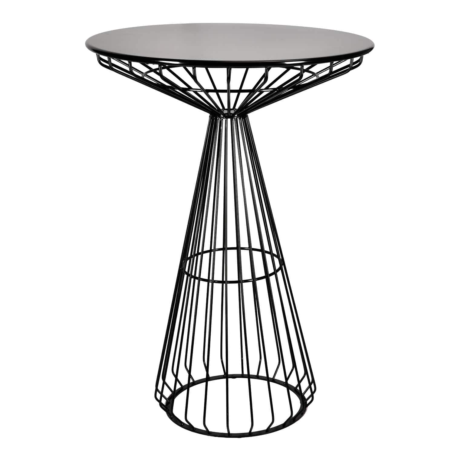 Black Wire Cocktail Table with 32” Round Black Top and Durable Black Steel Base | Rental Black Wire Cocktail Table with 32” Round Black Top and Durable Black Steel Base | Rental