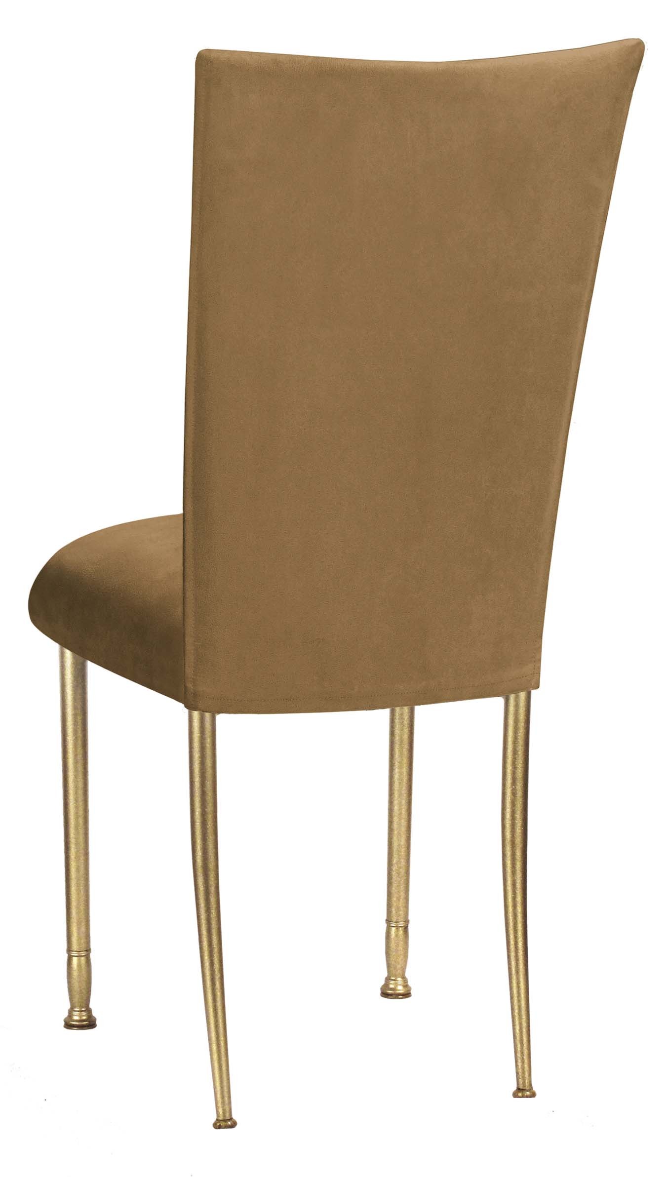 Camel Suede Chair Cover and Cushion on Gold Legs – Chameleon Chair Collection | Rental