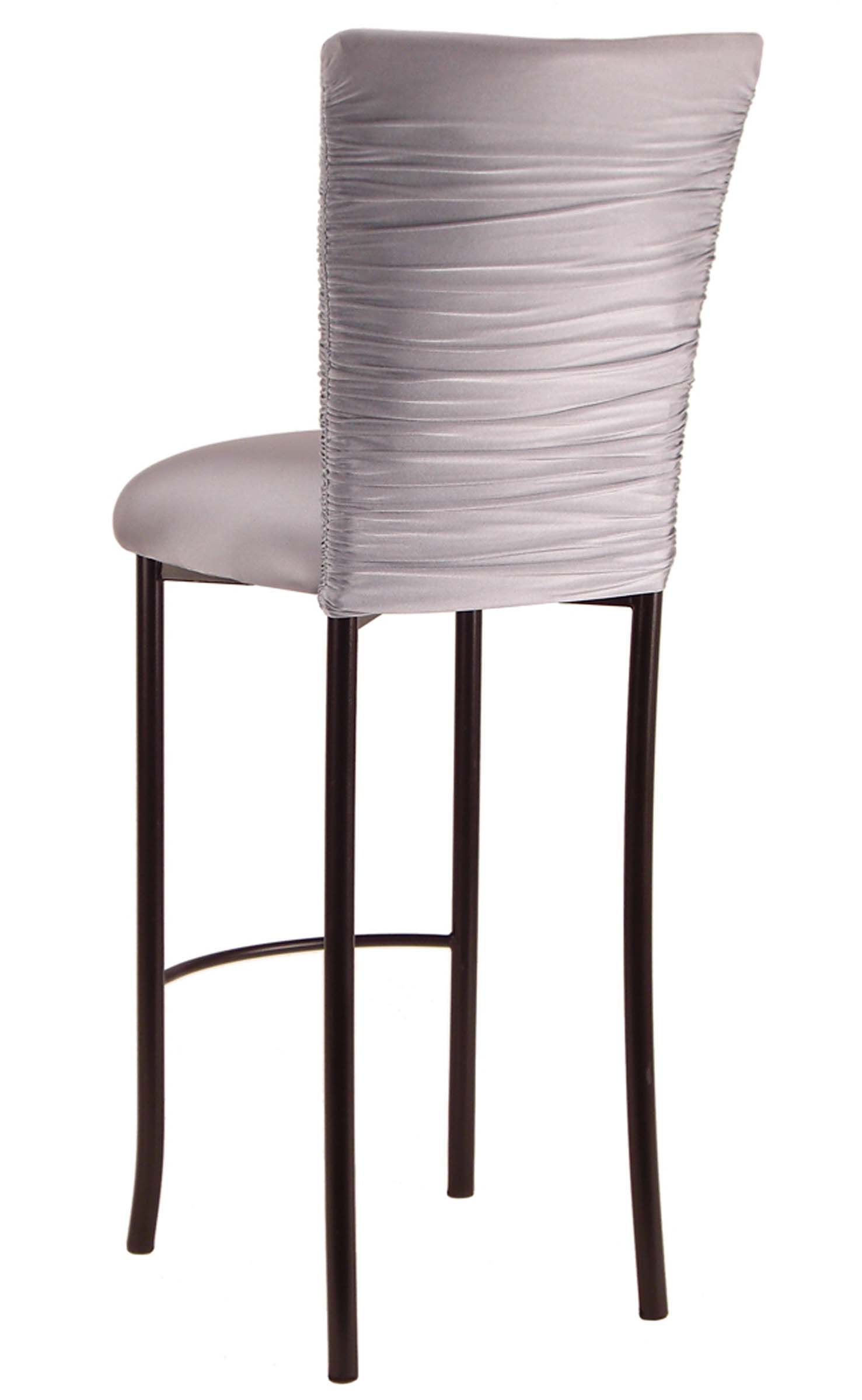 Chloe Silver Stretch Knit Barstool Cover and Cushion on Brown Legs – Chameleon Chair Collection | Rental Chloe Silver Stretch Knit Barstool Cover and Cushion on Brown Legs – Chameleon Chair Collection | Rental