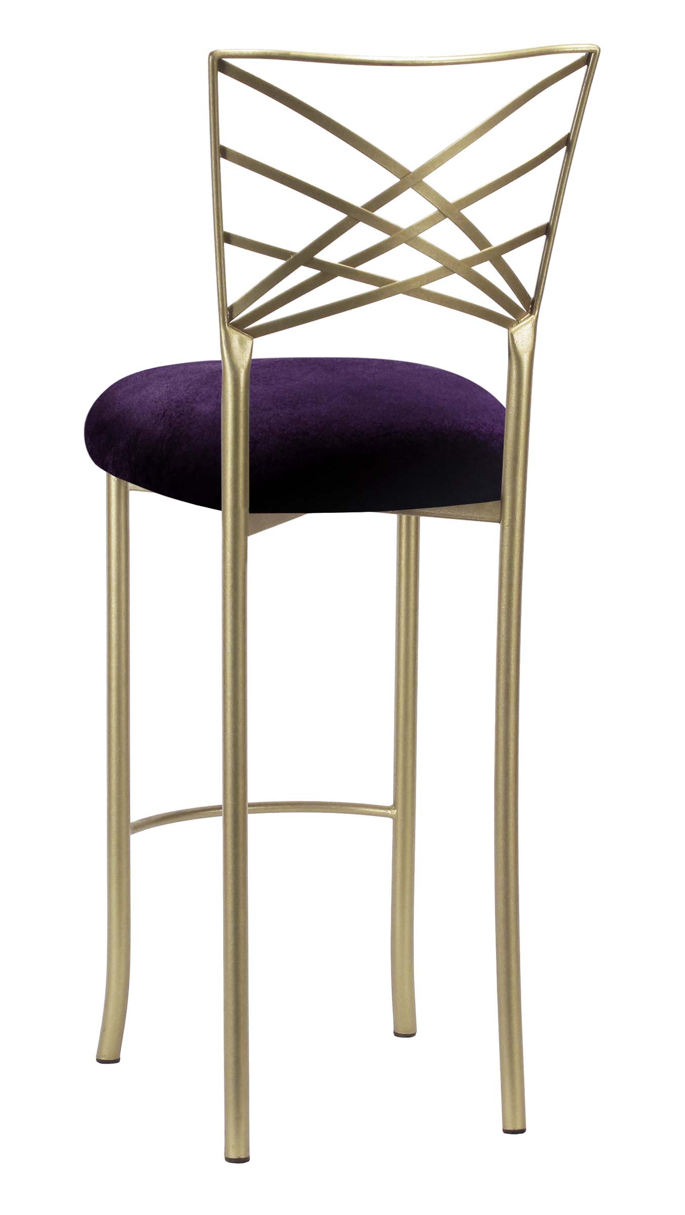 Gold Fanfare Barstool with Eggplant Velvet Cushion – Chameleon Chair Collection | Rental Gold Fanfare Barstool with Eggplant Velvet Cushion – Chameleon Chair Collection | Rental