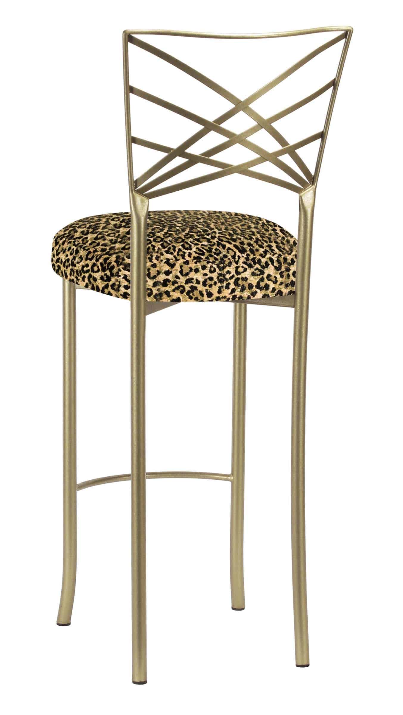 Gold Fanfare Barstool with Leopard Boxed Cushion – Chameleon Chair Collection | Rental Gold Fanfare Barstool with Leopard Boxed Cushion – Chameleon Chair Collection | Rental