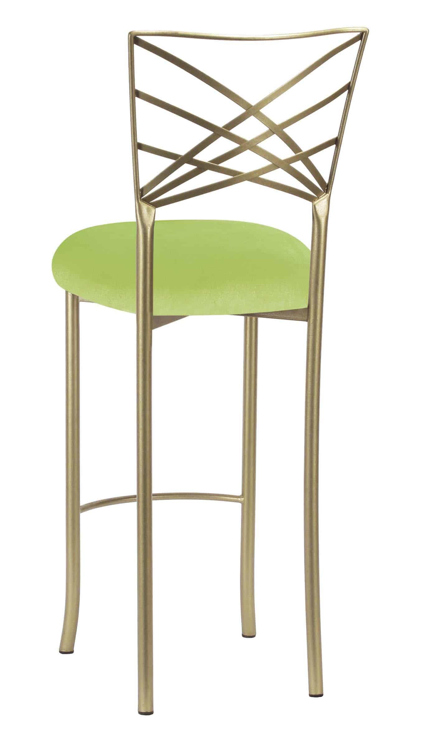 Gold Fanfare Barstool with Lime Velvet Cushion – Chameleon Chair Collection | Rental