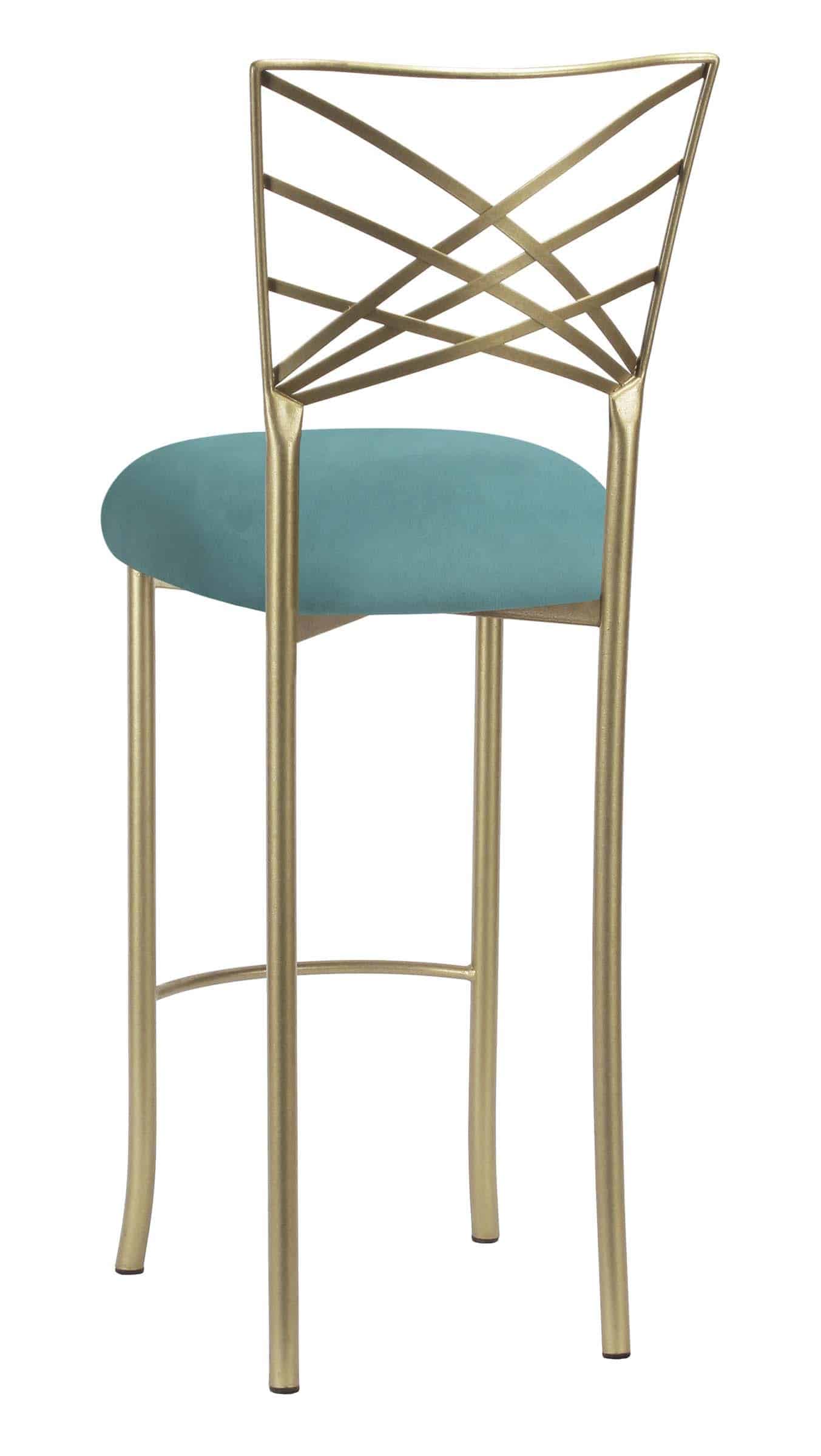Gold Fanfare Barstool with Turquoise Suede Cushion – Chameleon Chair Collection | Rental