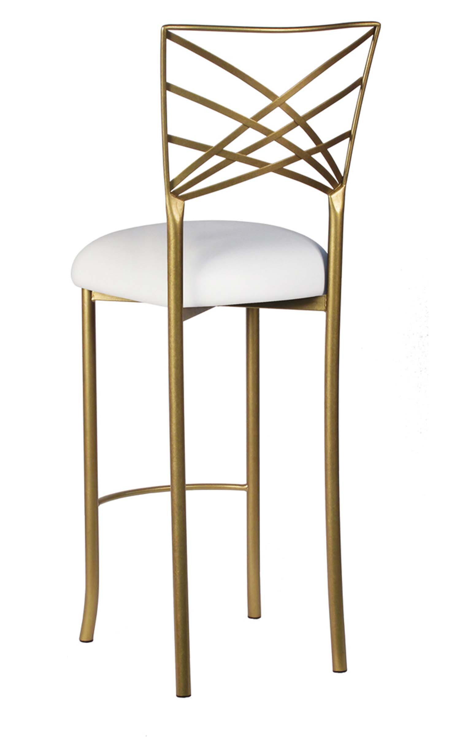 Gold Fanfare Barstool with White Suede Cushion – Chameleon Chair Collection | Rental