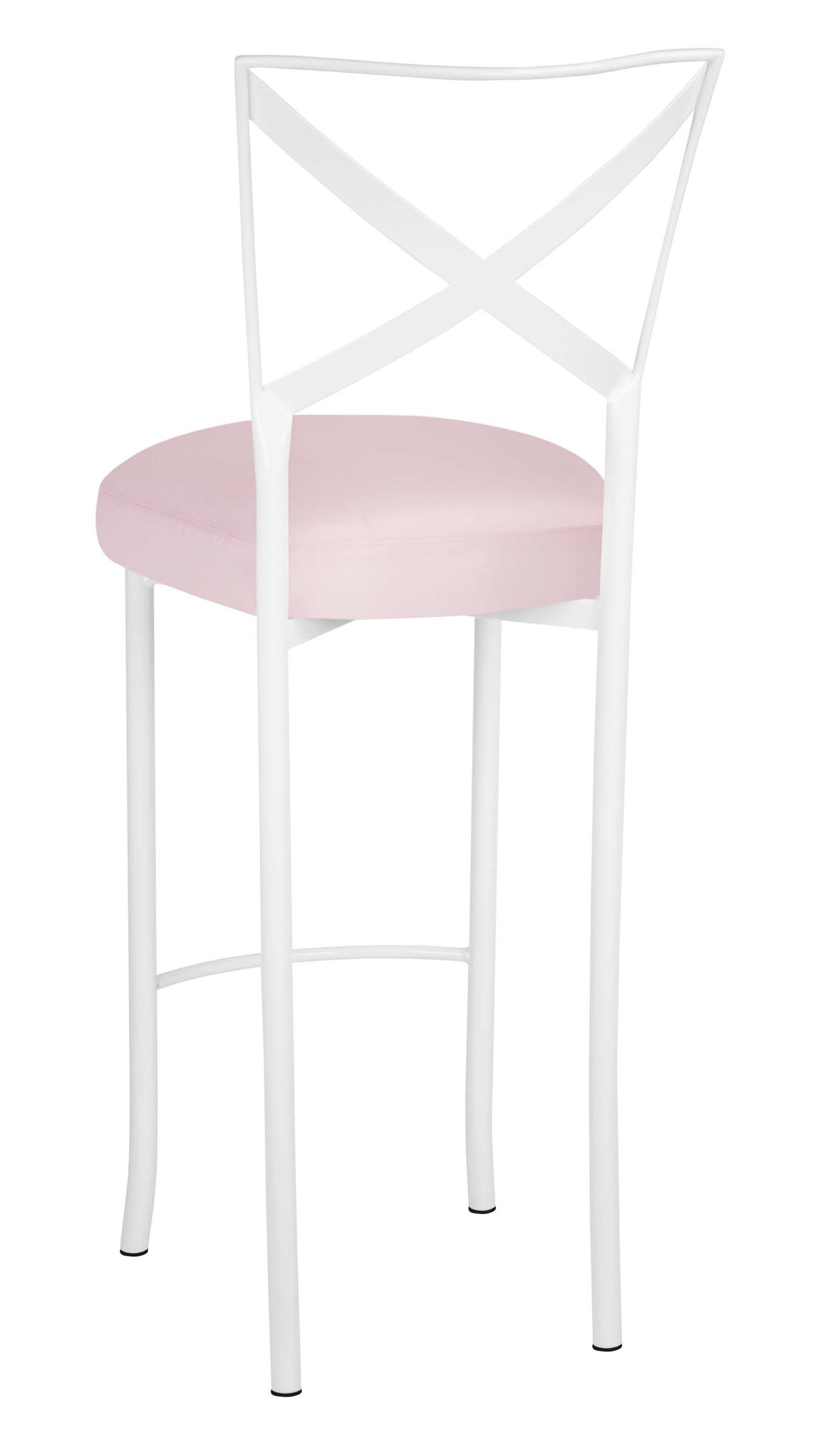 Simply X White Barstool with Soft Pink Satin Boxed Cushion – Chameleon Chair Collection | Rental