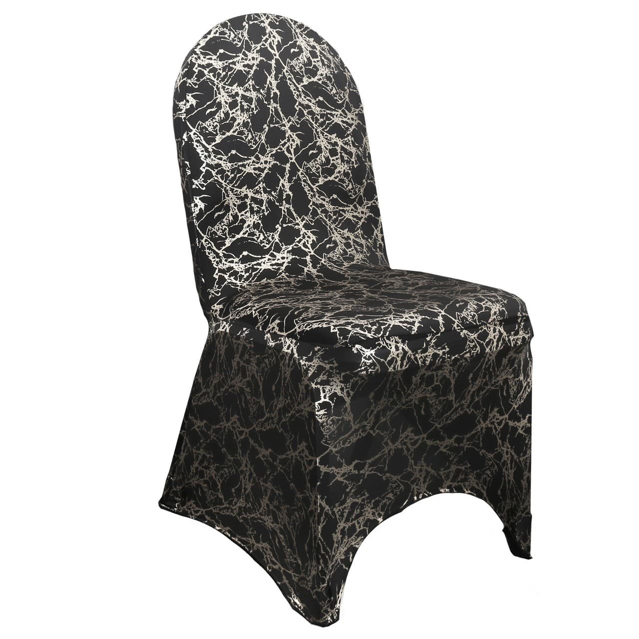 Stretch Spandex Banquet Chair Cover Black With Silver Marbling | Rental