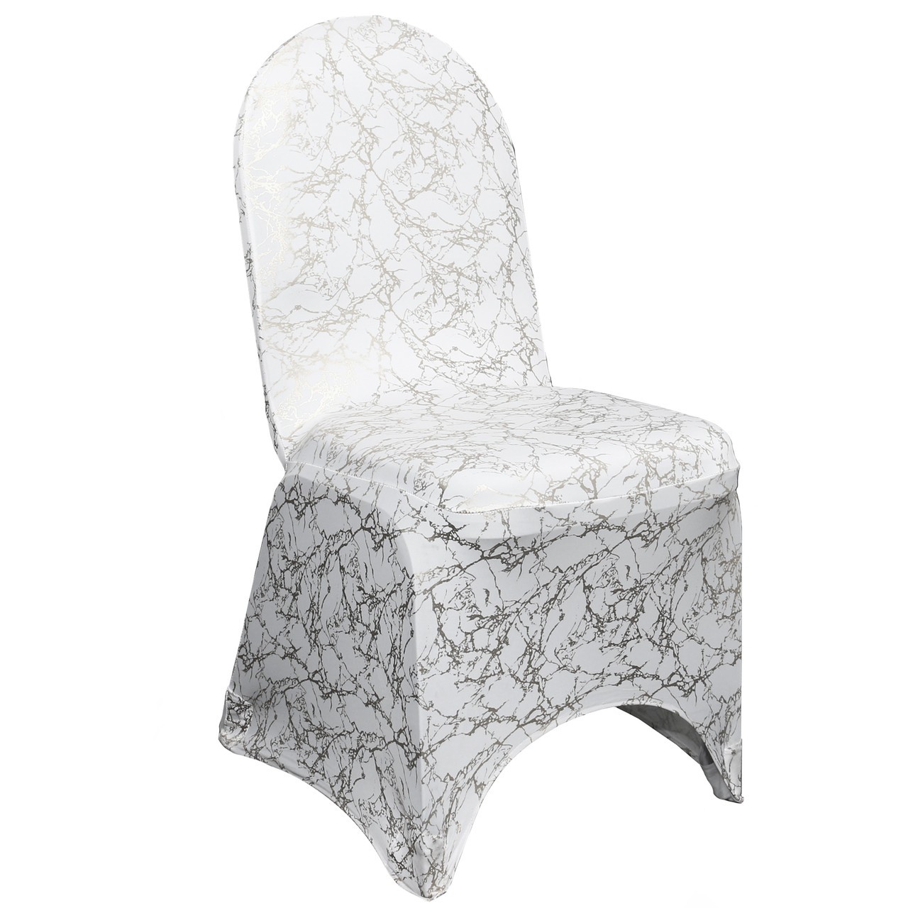 Stretch Spandex Banquet Chair Cover White With Silver Marbling | Rental Stretch Spandex Banquet Chair Cover White With Silver Marbling | Rental