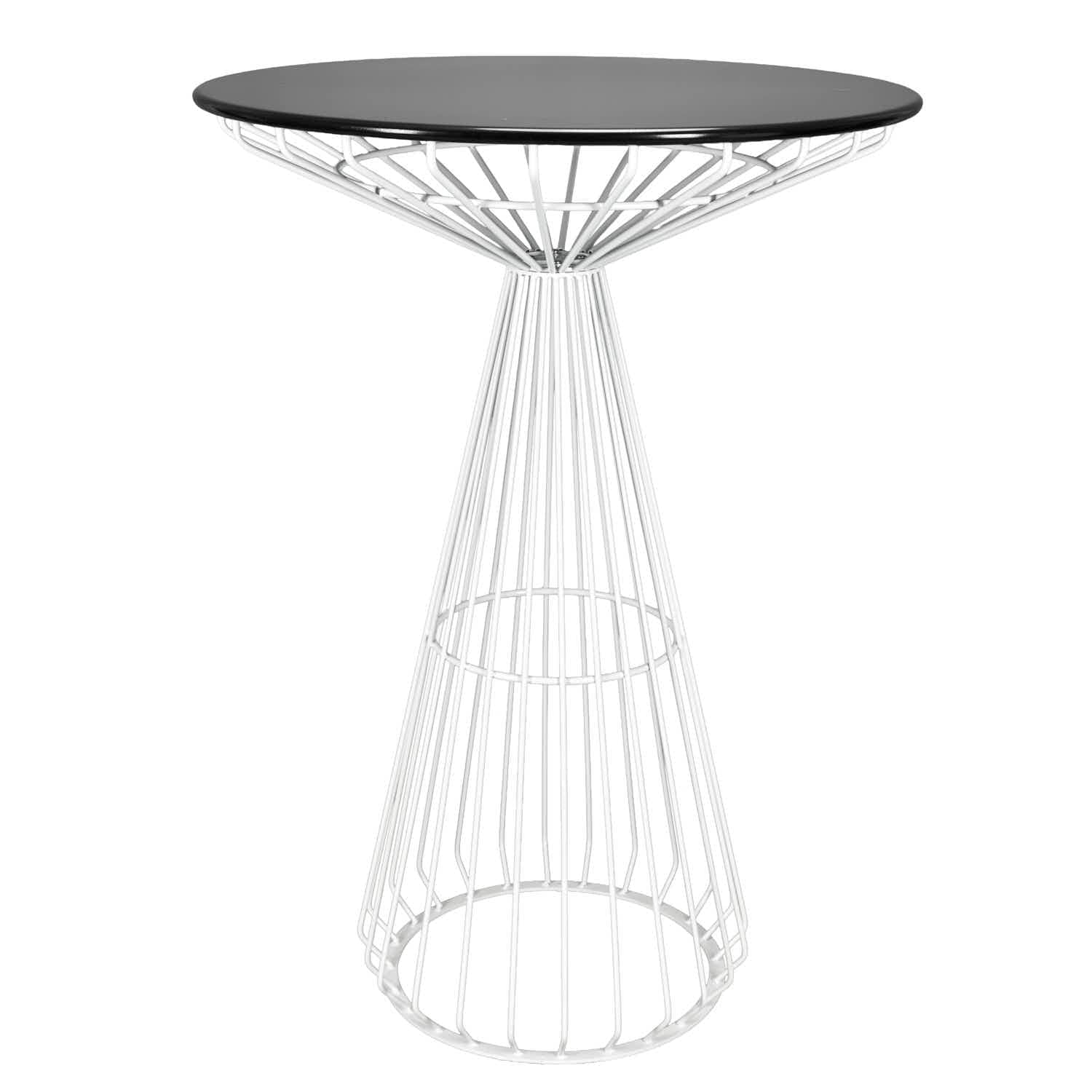 White 32″ Wire Cocktail Table with Durable Black Top for Event and Use | Rental White 32″ Wire Cocktail Table with Durable Black Top for Event and Use | Rental