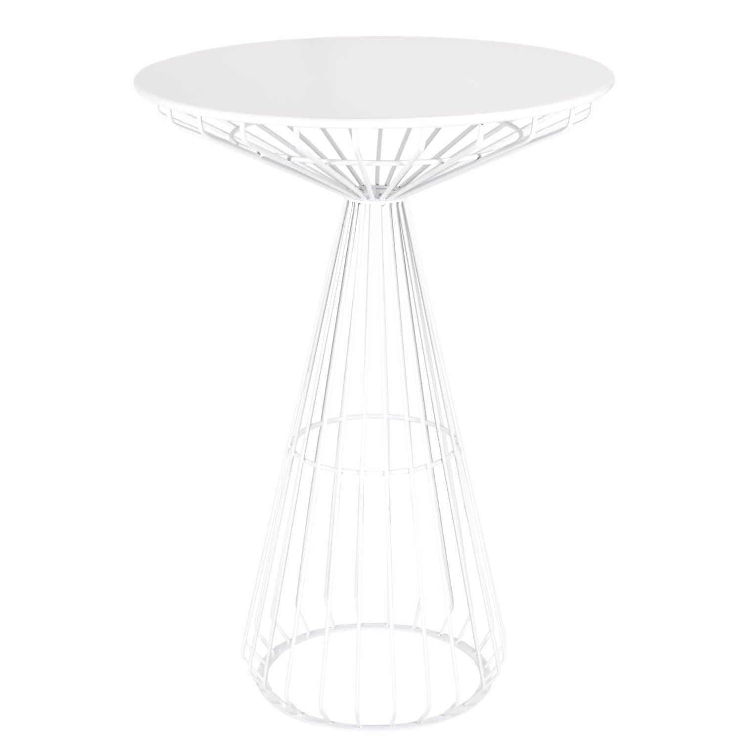 White Wire Cocktail Table with 32″ Round White Top and Matching White Steel Base | Rental White Wire Cocktail Table with 32″ Round White Top and Matching White Steel Base | Rental