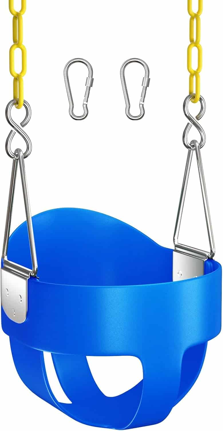 AGPTEK Full Bucket Toddler Swing Seat with Yellow Swing Chains and Carabiners for Easy Install (Blue) : Toys & Games | Rental AGPTEK Full Bucket Toddler Swing Seat with Yellow Swing Chains and Carabiners for Easy Install (Blue) : Toys & Games | Rental