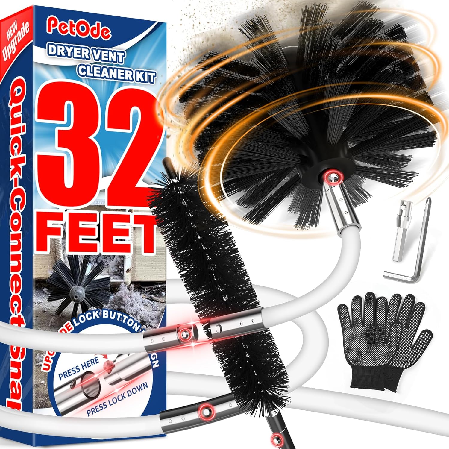 PetOde 32 Feet Dryer Vent Cleaner Kit, Enhanced Flexible Quick Snap Brush with Drill Attachment for Effective Cleaning, 360 Degree Rotation Without Loosening, Use with or Without a Power Drill : Appliances | Rental PetOde 32 Feet Dryer Vent Cleaner Kit, Enhanced Flexible Quick Snap Brush with Drill Attachment for Effective Cleaning, 360 Degree Rotation Without Loosening, Use with or Without a Power Drill : Appliances | Rental