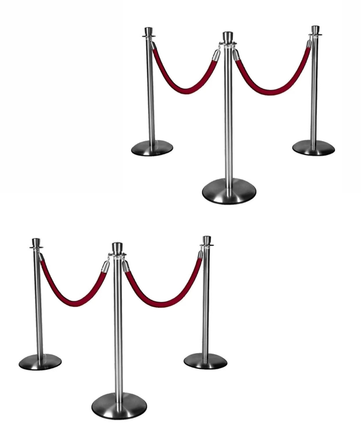 Silver Stanchions w/ Burgundy Ropes | Rental