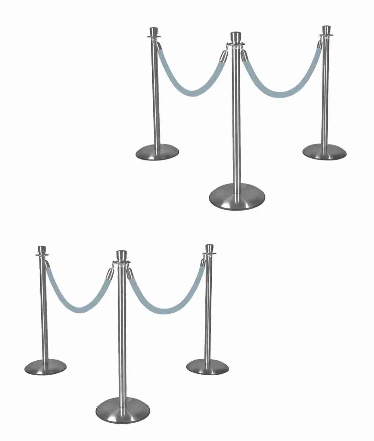 Silver Stanchions w/ Light Blue Ropes | Rental