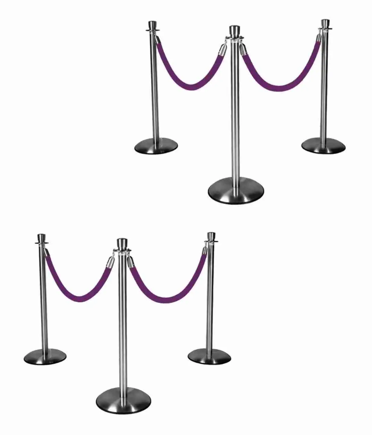 Silver Stanchions w/ Purple Ropes | Rental