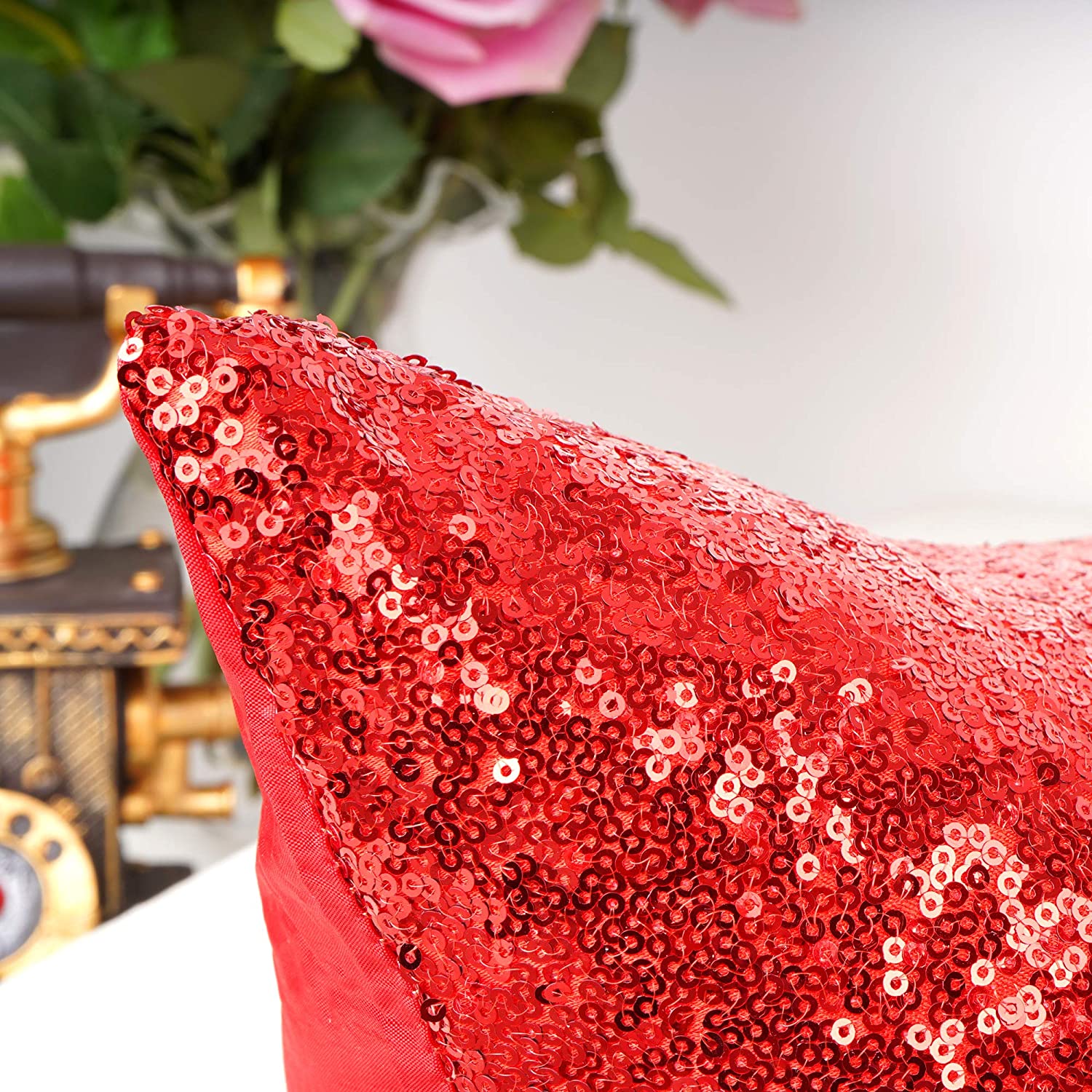 Sequin & Satin Pillow 18″ x 18″ – Red | Rental
