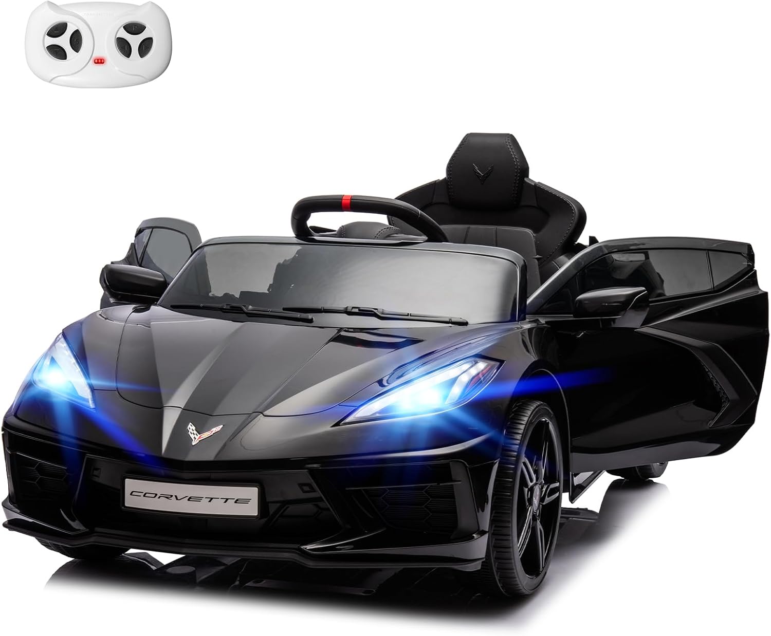 12V Licensed Chevrolet Corvette C8 Kids Electric Ride on Car Remote Control Bluetooth Music MP3 Player 4 Shock Absorbers 2 Speeds Battery Powered Roadster Gift for Boys & Girls-Black | Rental