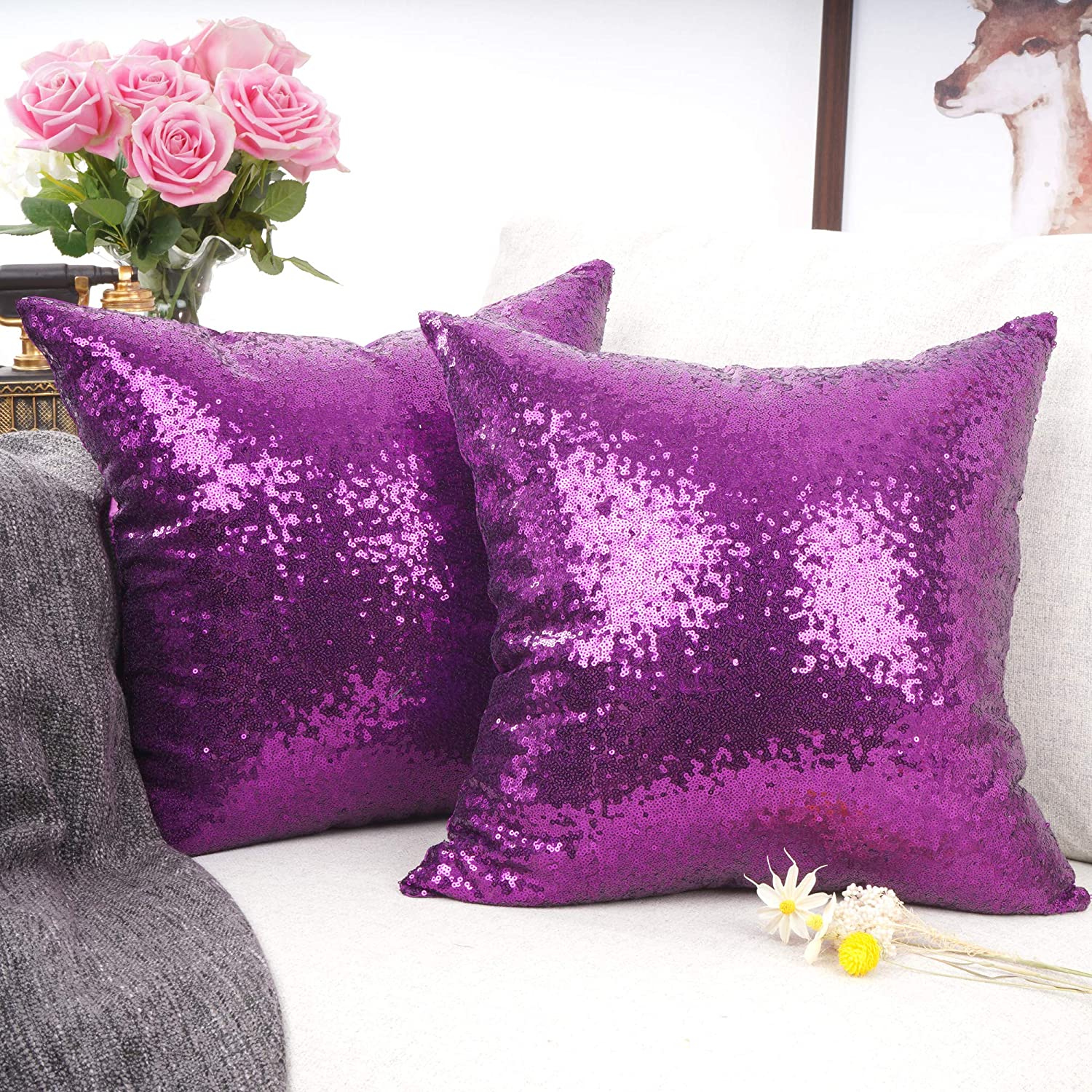 Sequin & Satin Pillow 18″ x 18″ – Purple | Rental