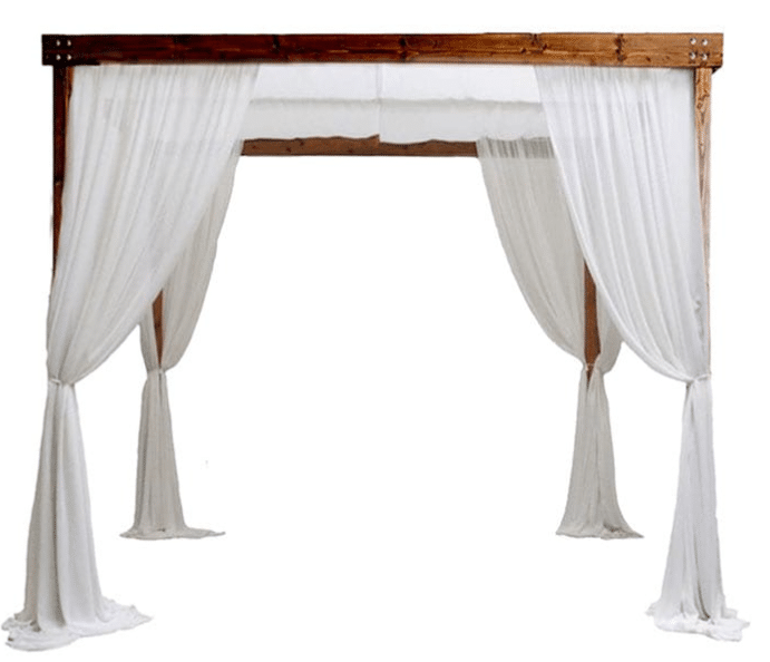 Cabana – 10 x 10’w x 8’h Rustic Wood Cabana With White Draping | Rental Cabana – 10 x 10’w x 8’h Rustic Wood Cabana With White Draping | Rental