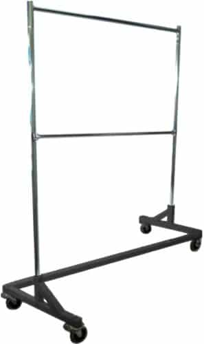 Only Hangers Deluxe Commercial Grade Rolling Z Garment Rack with Nesting Base, 400lb Capacity, Gloss Black GR600-EH 63″ Length with Add-On Extra Double Rail, Adjustable Height Chro | Rental Only Hangers Deluxe Commercial Grade Rolling Z Garment Rack with Nesting Base, 400lb Capacity, Gloss Black GR600-EH 63″ Length with Add-On Extra Double Rail, Adjustable Height Chro | Rental