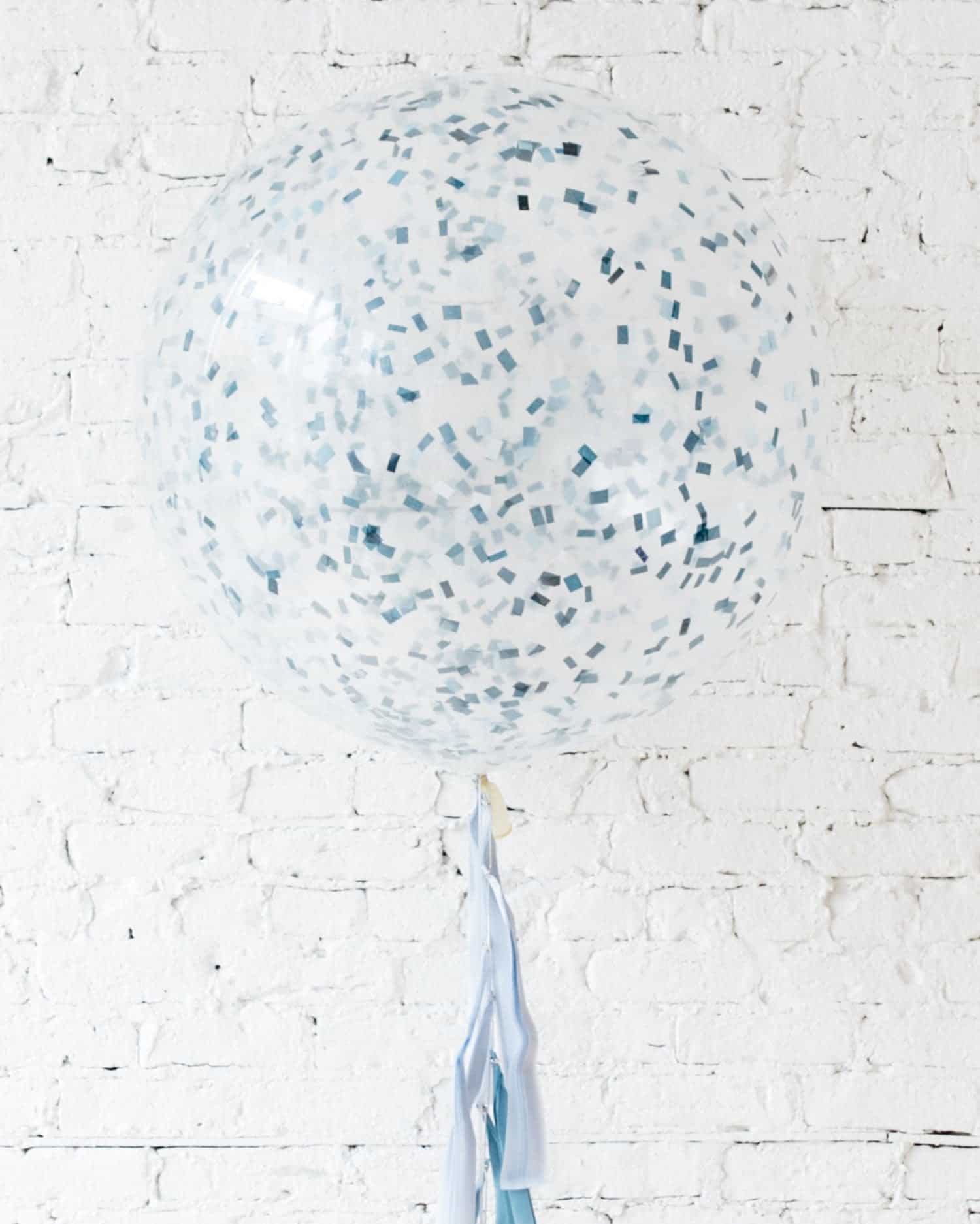 Mixed Blues Confetti Giant Balloon and Ombre Blue Tassel | Rental Mixed Blues Confetti Giant Balloon and Ombre Blue Tassel | Rental