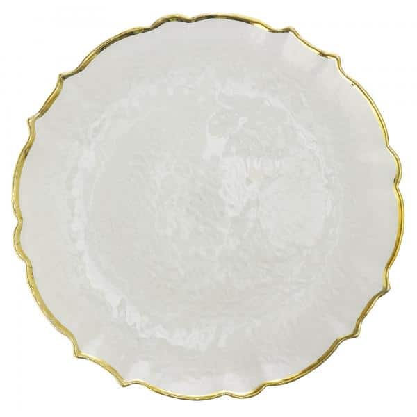 Decostar™ Glass Charger Plate 13″ – Gold Scalloped Edge – 8 Pieces | Rental