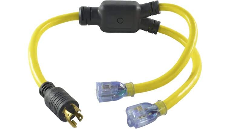 Conntek YL1430520S 30 4 Prong to 15/20 Amp Generator Y-Adapter, Yellow/Blue | Rental