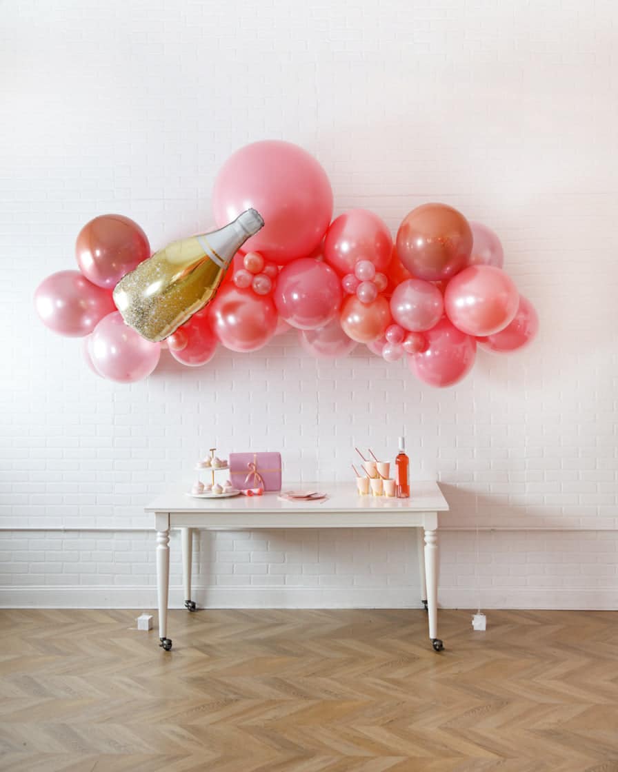 Rosé Bubbles – Floating Balloon Arch with Foils – 5ft | Rental Rosé Bubbles – Floating Balloon Arch with Foils – 5ft | Rental