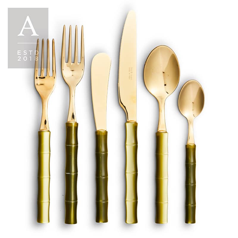 Bamboo Olive Gold Flatware Collection | Rental