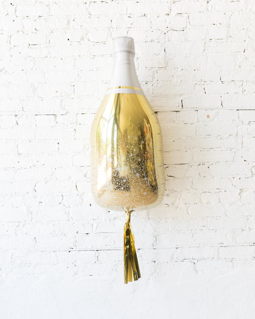 36in Gold Champagne Bottle Foil Balloon with Gold Skirt | Rental 36in Gold Champagne Bottle Foil Balloon with Gold Skirt | Rental