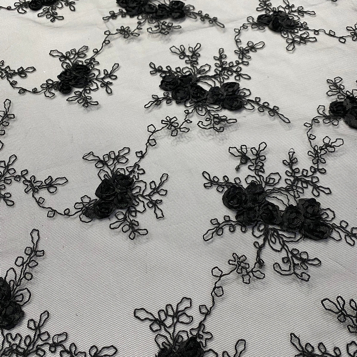 Baby Rose Embroidery Wholesale Fabric in Black | Rental
