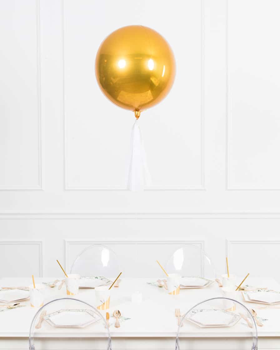 Botanical – 16in Gold Orb Centerpiece with Skirt | Purchase