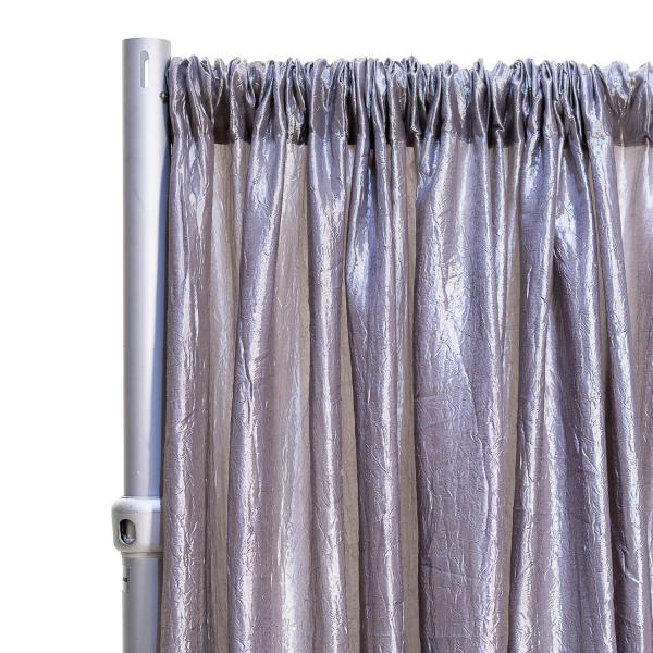 *FR* Crushed Taffeta Drape Panel by Eastern Mills 9 1/2 FT Wide w/ 4″ Sewn Rod Pocket – Light Silver | Rental *FR* Crushed Taffeta Drape Panel by Eastern Mills 9 1/2 FT Wide w/ 4″ Sewn Rod Pocket – Light Silver | Rental
