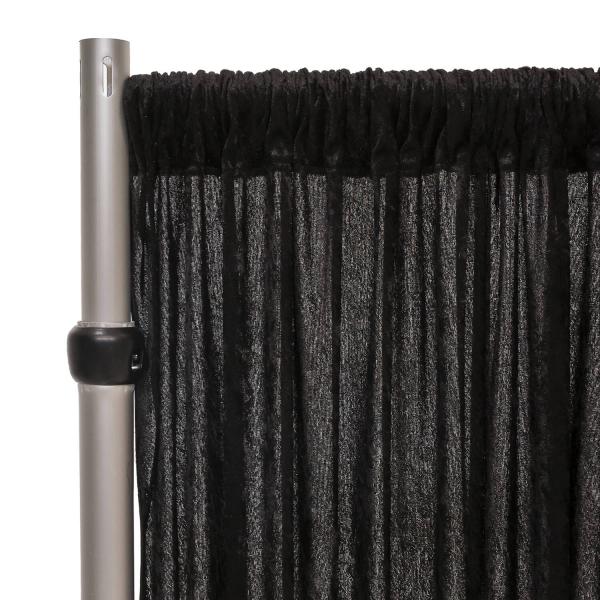Fire Retardant Economy Panne Stretch Velvet Drape w/ Sewn Rod Pocket – Black | Rental