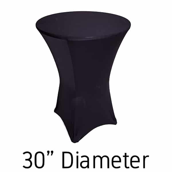 200 GSM Grade A Quality Spandex Hi-Boy Table Cover – Black – Cocktail Table – 30″ Diameter | Rental