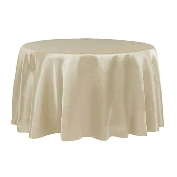 Sleek Satin Tablecloth 120″ Round – Champagne | Rental