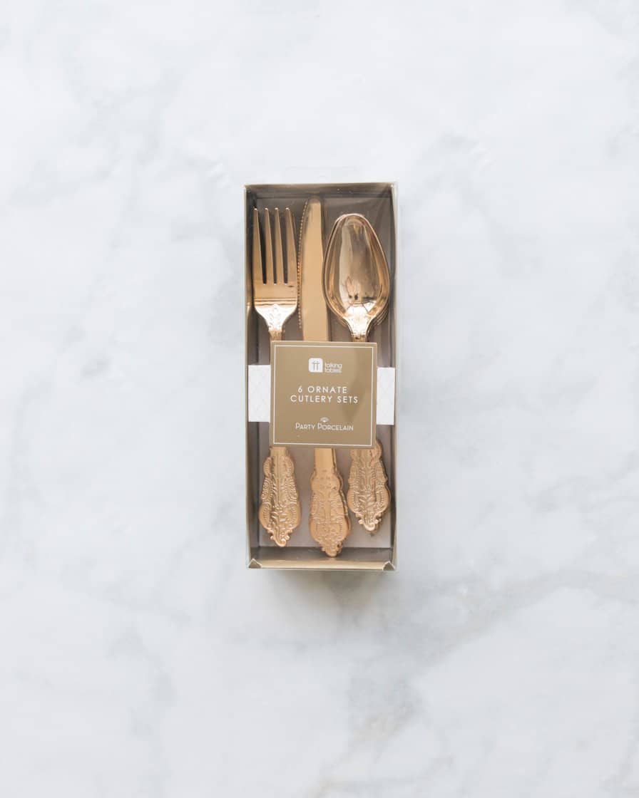 Talking Tables – Rose Gold Cutlery Set – 18 units | Rental Talking Tables – Rose Gold Cutlery Set – 18 units | Rental