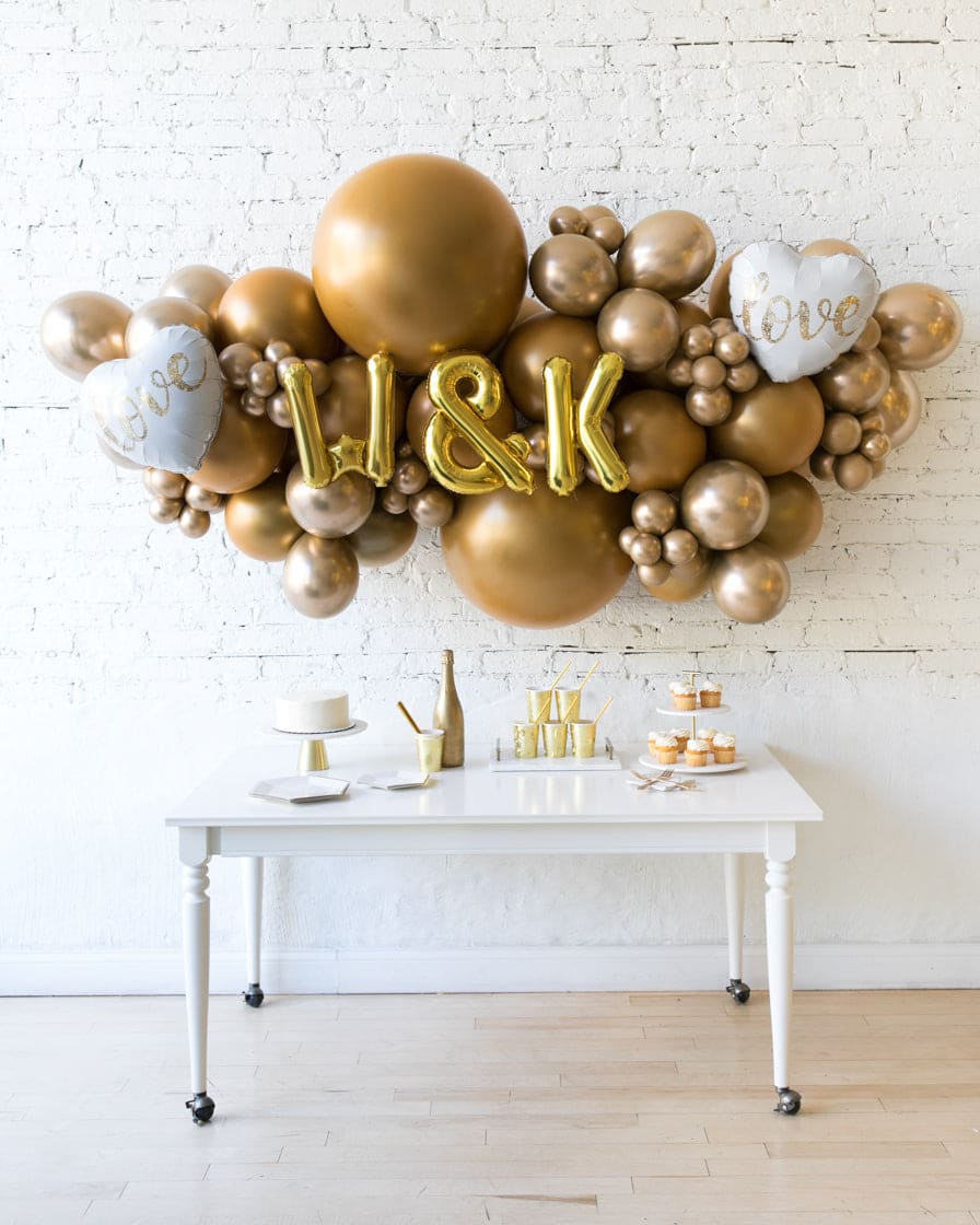 Golden – Personalized Backdrop Balloon Garland Install Piece – 6ft | Rental Golden – Personalized Backdrop Balloon Garland Install Piece – 6ft | Rental
