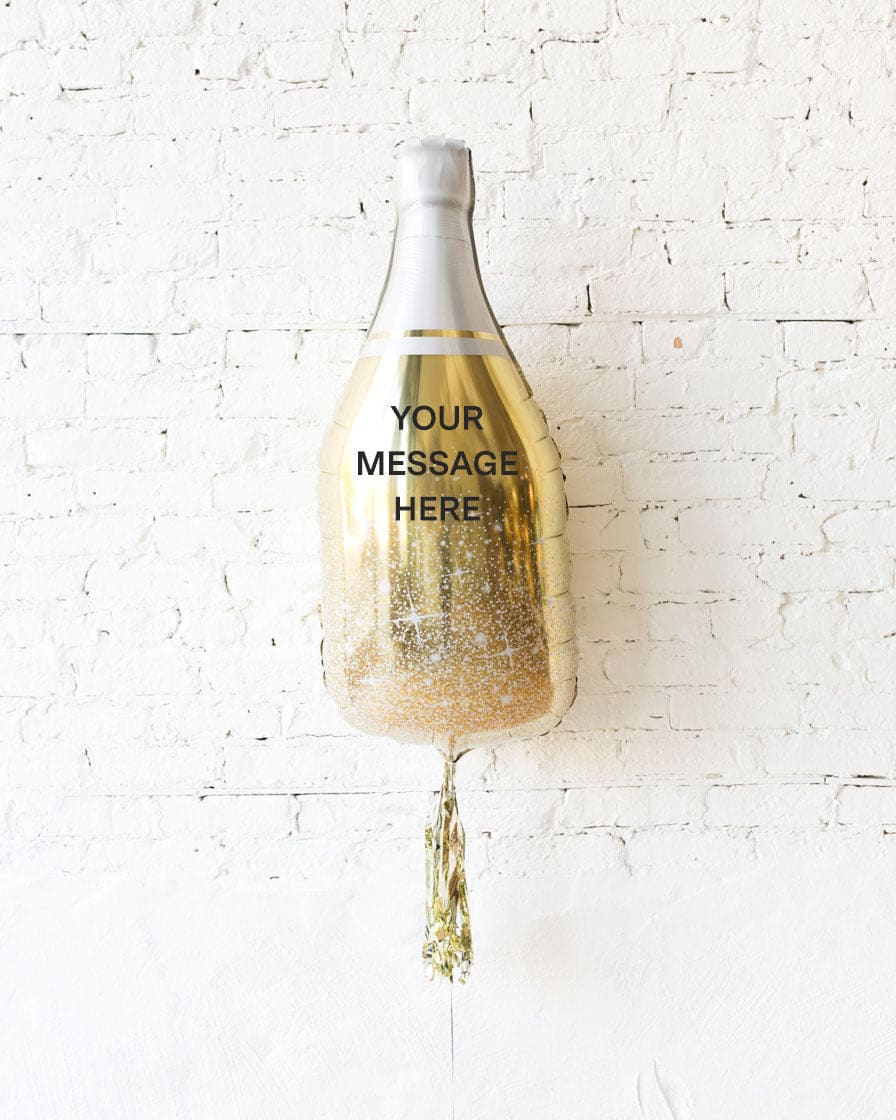 Gold Champagne Bottle Foil Balloon with Gold Skirt | Rental Gold Champagne Bottle Foil Balloon with Gold Skirt | Rental