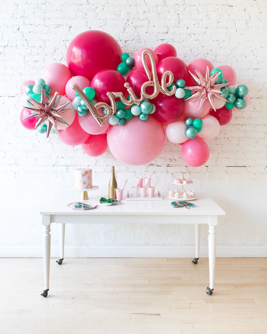 Flamingo Fling – BRIDE Script Backdrop Balloon Garland Install Piece | Rental Flamingo Fling – BRIDE Script Backdrop Balloon Garland Install Piece | Rental