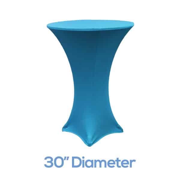 200 GSM Grade A Quality Spandex Hi-Boy Table Cover – Aqua Blue – Cocktail Table – 30″ Diameter | Rental