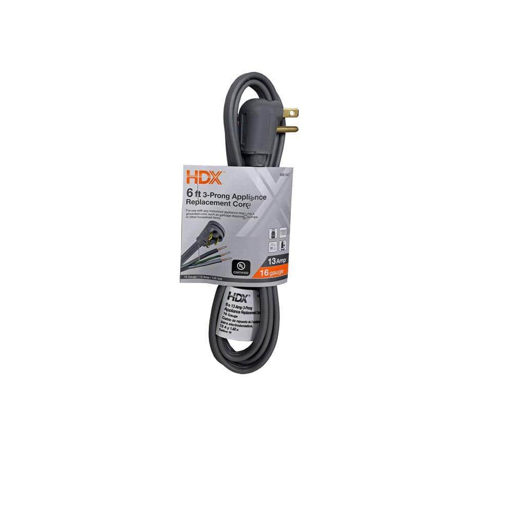 6 ft. 16/3 13 Amp 3-Prong Appliance Replacement Cord, Grey | Rental 6 ft. 16/3 13 Amp 3-Prong Appliance Replacement Cord, Grey | Rental