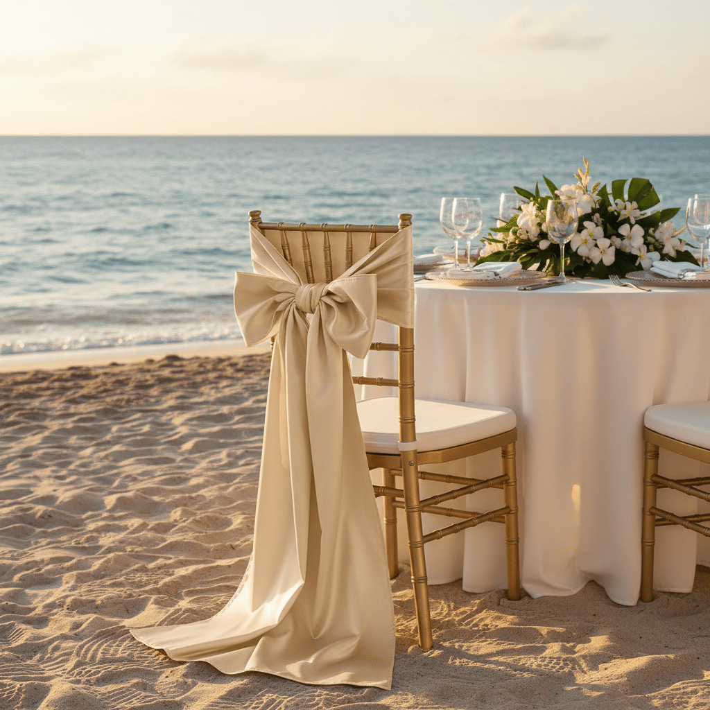 Wide Satin Chair Sash – Champagne | Rental
