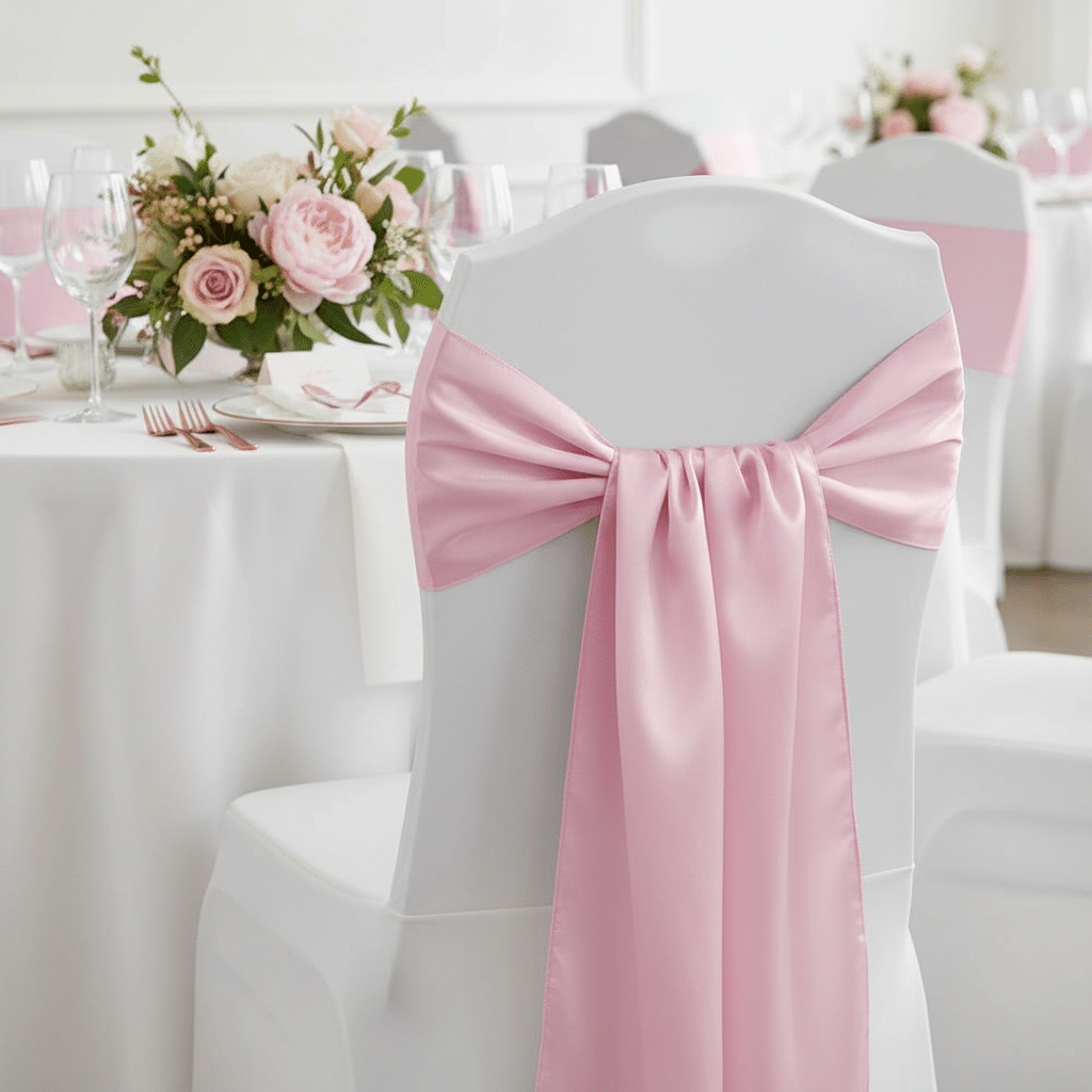 Wide Satin Chair Sash – Medium Pink | Rental