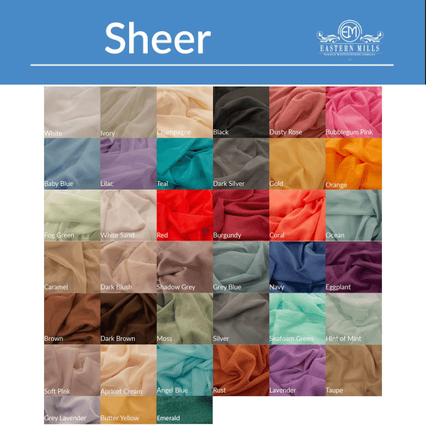 *FR* Sheer Voile Fabric by Eastern Mills By The Yard – 10FT Wide – Choice of Colors | Rental *FR* Sheer Voile Fabric by Eastern Mills By The Yard – 10FT Wide – Choice of Colors | Rental