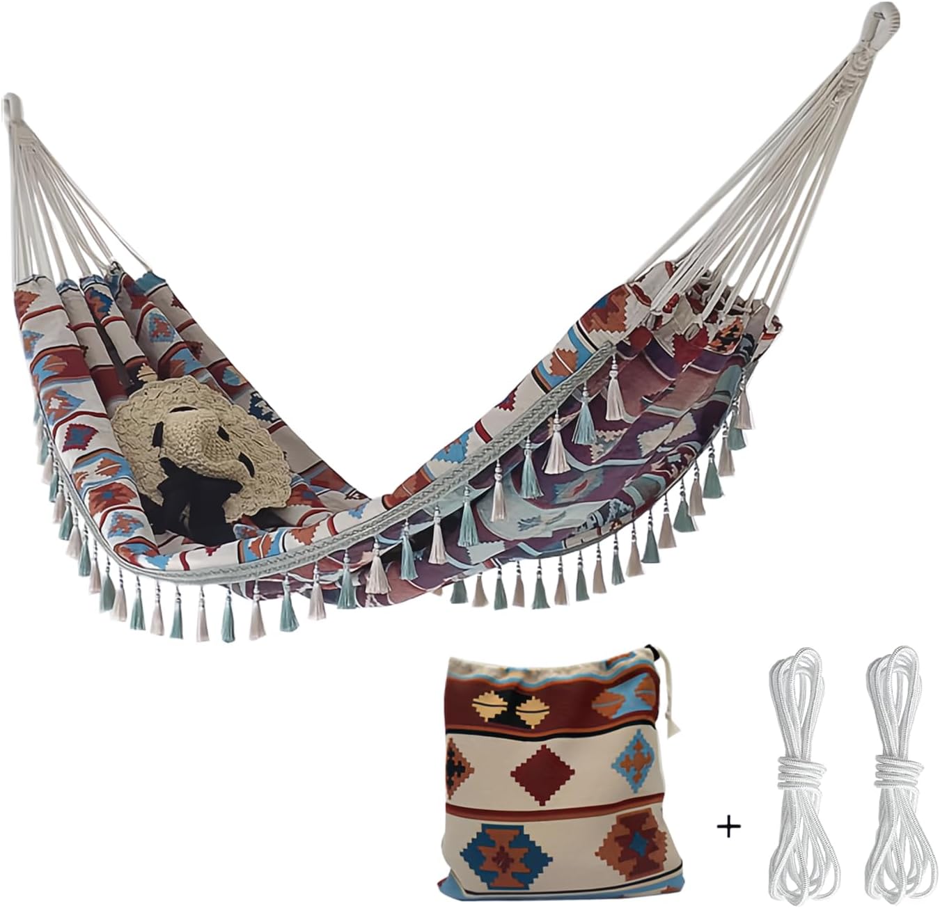 Double Boho Macrame Hammock with Tassels, Portable Patio Hammock with Carry Bag for Poolside, Camping, Porch Patio, Bedroom, Balcony, Outdoor&Indoor(59”*79”) | Rental Double Boho Macrame Hammock with Tassels, Portable Patio Hammock with Carry Bag for Poolside, Camping, Porch Patio, Bedroom, Balcony, Outdoor&Indoor(59”*79”) | Rental